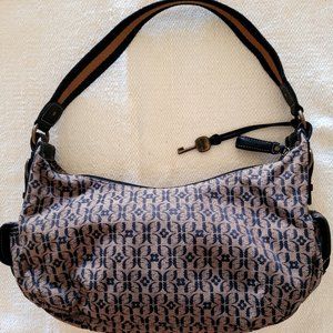 Vintage Fossil Purse Handbag Brown And Tan Cloth With Leather Trim